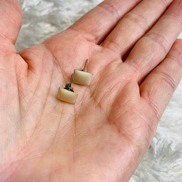 Cream Square Enamel Post Earrings 5/16 diameter - Picture 3 of 3